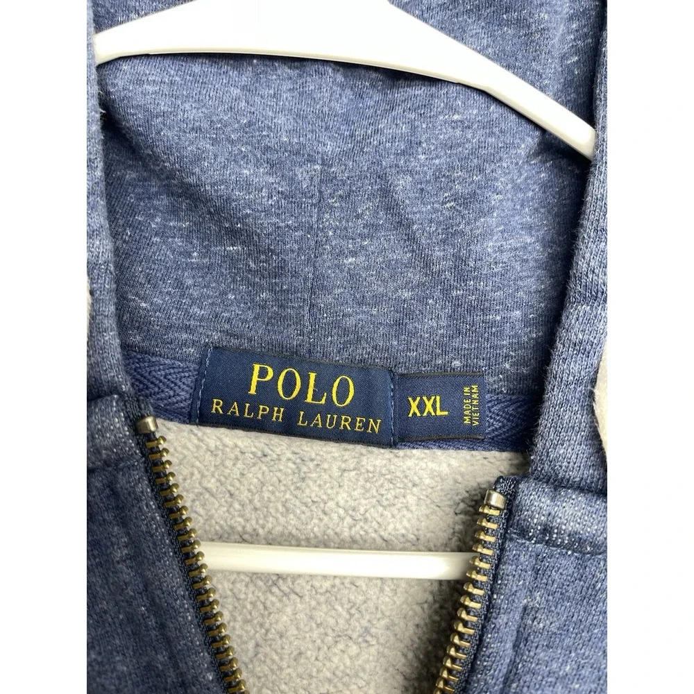 Polo Ralph Lauren Rugby Hoodie Mens 2XL Blue Heavyweight Fleece Zip Up Sport Y2K
